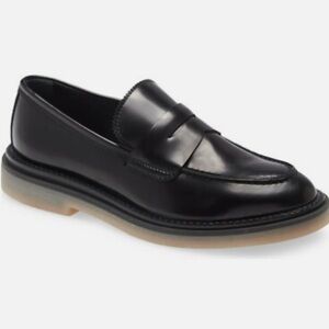 $400 AGL Sirena Penny Loafer SHOES SLIP ON LEATHER BLACK MOC TOE 35.5